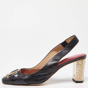Pre Owned CH Carolina Herrera Black Leather Slingback Pumps Size 37