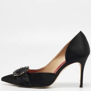 CH Carolina Herrera Black Satin Crystal Embellished Pointed Toe Pumps Size 39