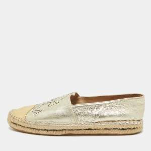Pre Owned CH Carolina Herrera Gold Leather Espadrille Flats Size 39