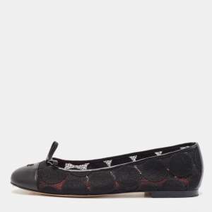 Pre Owned CH Carolina Herrera Black Lace and Leather Cap Toe Bow Ballet Flats Size 39