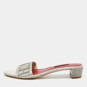 Pre Owned CH Carolina Herrera Grey Satin Slide Sandals Size 39