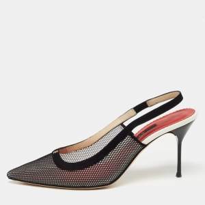 Pre Owned CH Carolina Herrera Black Mesh Slingback Pumps Size 40