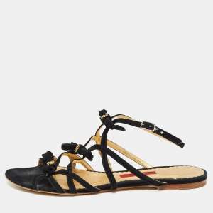 Pre Owned CH Carolina Herrera Black Suede Slingback Flat Sandals Size 38