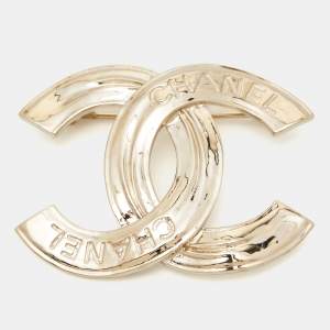 Pre Owned Chanel  CC Gold Tone Brooch