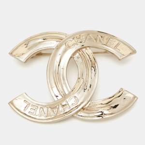 Pre Owned Chanel CC Gold Tone Brooch