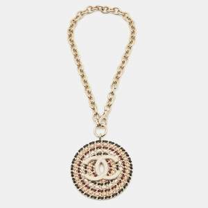 Chanel CC Interwoven Leather Gold Tone Necklace
