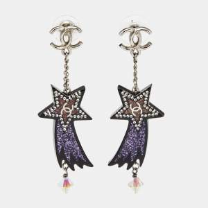 مملوكة مسبقًا Chanel CC Shooting Star  Resin Crystal Silver Tone Dangle Earrings