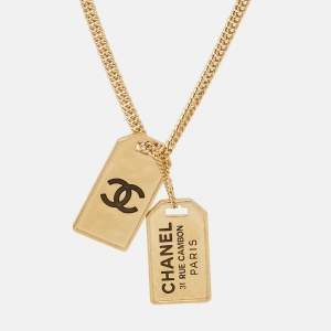 Chanel CC 311 Rue Cambon ID Tag Enamel Gold Tone Necklace