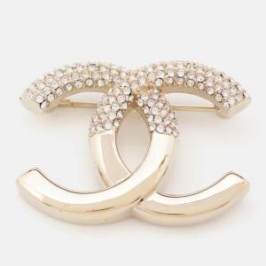 Pre Owned Chanel  Strass CC Crystals Gold Tone  Brooch