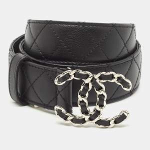 Pre Owned Chanel Black Quilted Leather CC Chain Buckle Belt 85CM