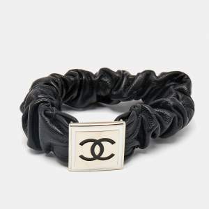 Chanel CC Enamel Leather Gold Tone Hair Grip