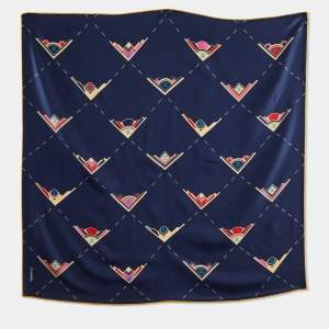 Chanel Navy Blue CC Geometric Print Silk Scarf
