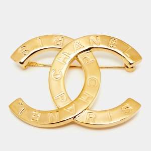 Pre Owned Chanel CC Gold Tone Brooch