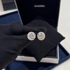 Pre Owned Chanel Comet White Gold Diamond-Encrusted Hollow Five-Pointed Star Earrings