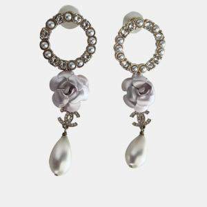 Pre Owned Chanel Camilia CC Crystal/Pearl Round Dangle Large Earring
