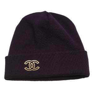 Pre Owned Chanel Purple Metallic CC Printed Cashmere Beanie