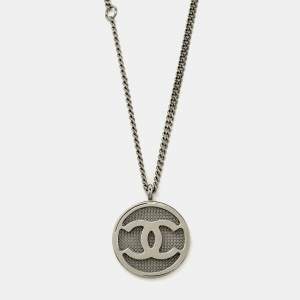 Chanel CC Gunmetal Tone Pendant Necklace