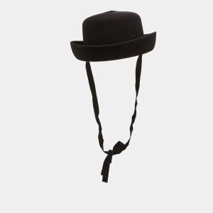 Pre Owned Chanel Black Rabbit Felt Bucket Hat M