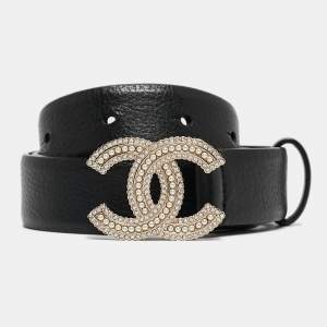 Chanel Black Leather CC Embellished Buckle Belt 90 CM