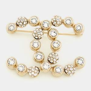 Chanel CC Crystals Gold Tone Brooch