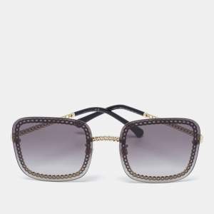 Chanel Gold Tone/Grey Gradient Chain Detail 4244 Square Sunglasses