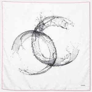 Chanel White Splash CC Print Silk Square Scarf