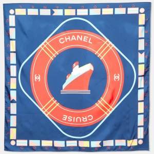 Chanel Navy Blue Cruise Print Silk Square Scarf