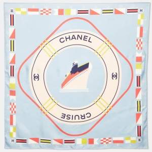 Pre Owned Chanel Light Blue Cruise Print Silk Square Scarf