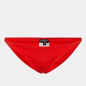 Chanel Red Jersey CC Embellished Bikini Bottom S