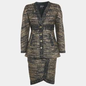 Chanel Black/Gold Tweed Jacket and Skirt Set S