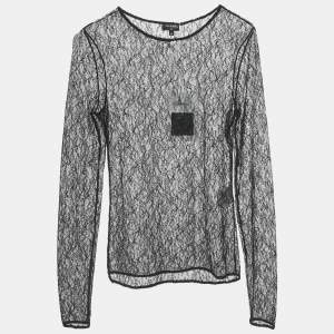 Pre Owned Chanel Black Lace Sheer Fitted Top S