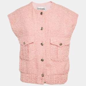Pre Owned Chanel Pink Tweed Vest M