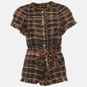 Pre Owned Chanel Black /Brown Ribbon Tweed Jacket M