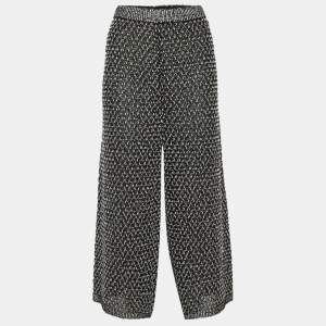 Pre Owned بنطلون شانيل حرير وقماش قطني مبطن أسود مقاس كبير جدًا (إكس لارج)