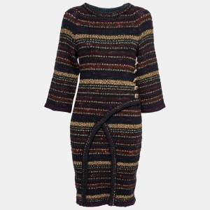 Chanel Multicolor Striped Lurex Knit Wool Button Detail Dress M