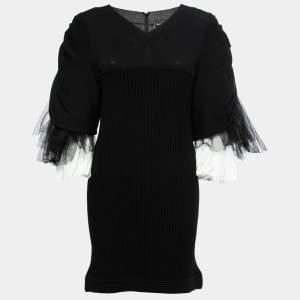 Chanel Black Rib Knit & Tulle Inset Detailed Dress L