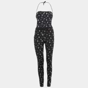 Pre Owned Chanel Black Neoprene Lesage Sequined Runway Leggings & Bodysuit Set M