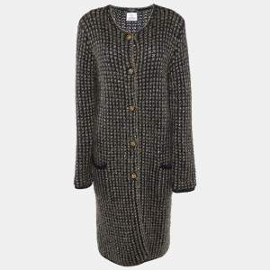 Chanel Black/Metallic Lurex Knit Buttoned Long Cardigan Coat L