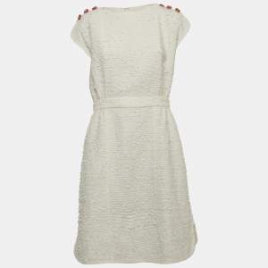 Chanel White Tweed Sleeveless Knee-Length Dress L