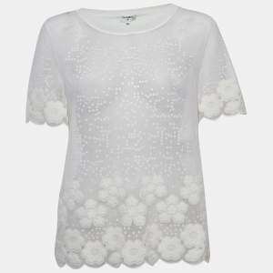 Chanel White Sequin Embroidered Mesh Pullover Top M