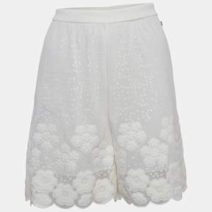 Chanel White Sequin Embroidered Mesh Scalloped Shorts L