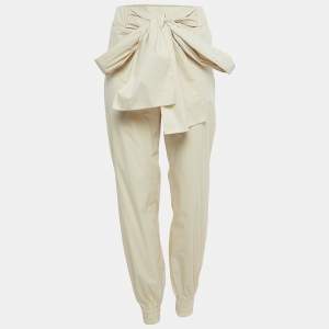 Chanel Light Beige Cotton Blend Waist Tie Detail Elasticated Hem Trousers M