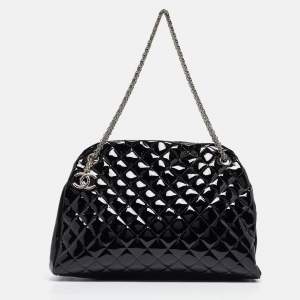 Pre Owned Chanel Black Quilted Patent Leather Large Just Mademoiselle Bowler Bag
