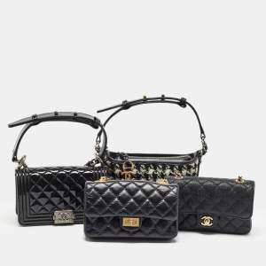 Chanel Black Quilted Leather Success Story Trunk and Set of 4 Mini Bags