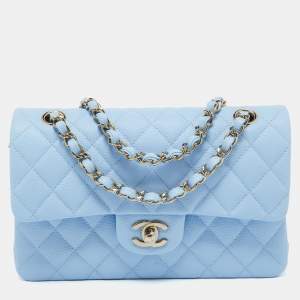 Chanel Blue Quilted Caviar Leather Small Classic Double Flap Bag