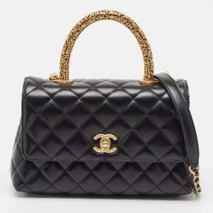 Pre Owned Chanel Black Quilted Leather Mini Symbolic Coco Top Handle Bag