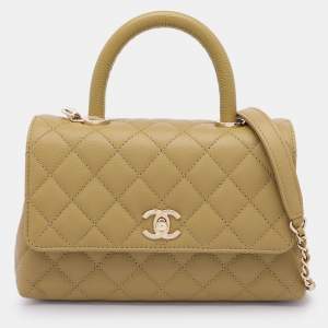 Chanel Olive Green Quilted Caviar Leather Mini Coco Top Handle Bag