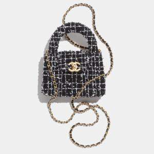 Chanel Black, White & Silver Tweed Nano Kelly Shopper Bag