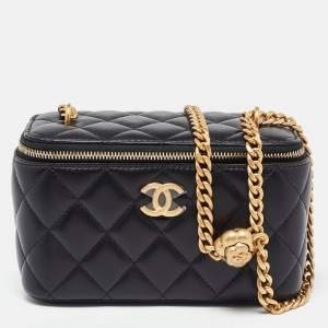 Chanel Black Quilted Lambskin Leather Vanity Case Chain Bag