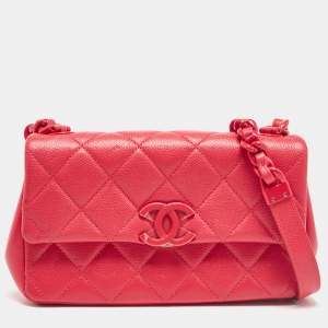 Pre Owned Chanel Coral Pink Caviar Quilted Leather My everything Flap Bag